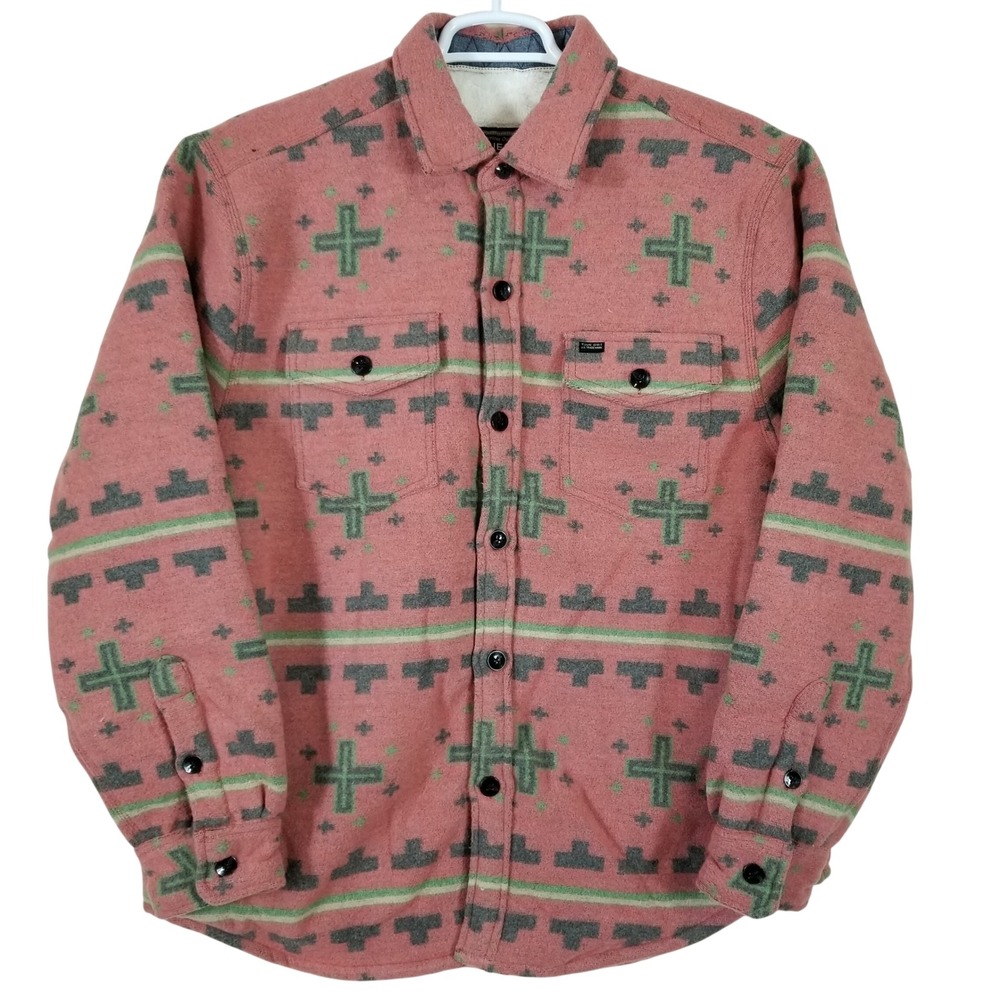 True Grit Mens Faux Fur Lined Shirt Jacket Southwestern Rose Pink Large NWT‎